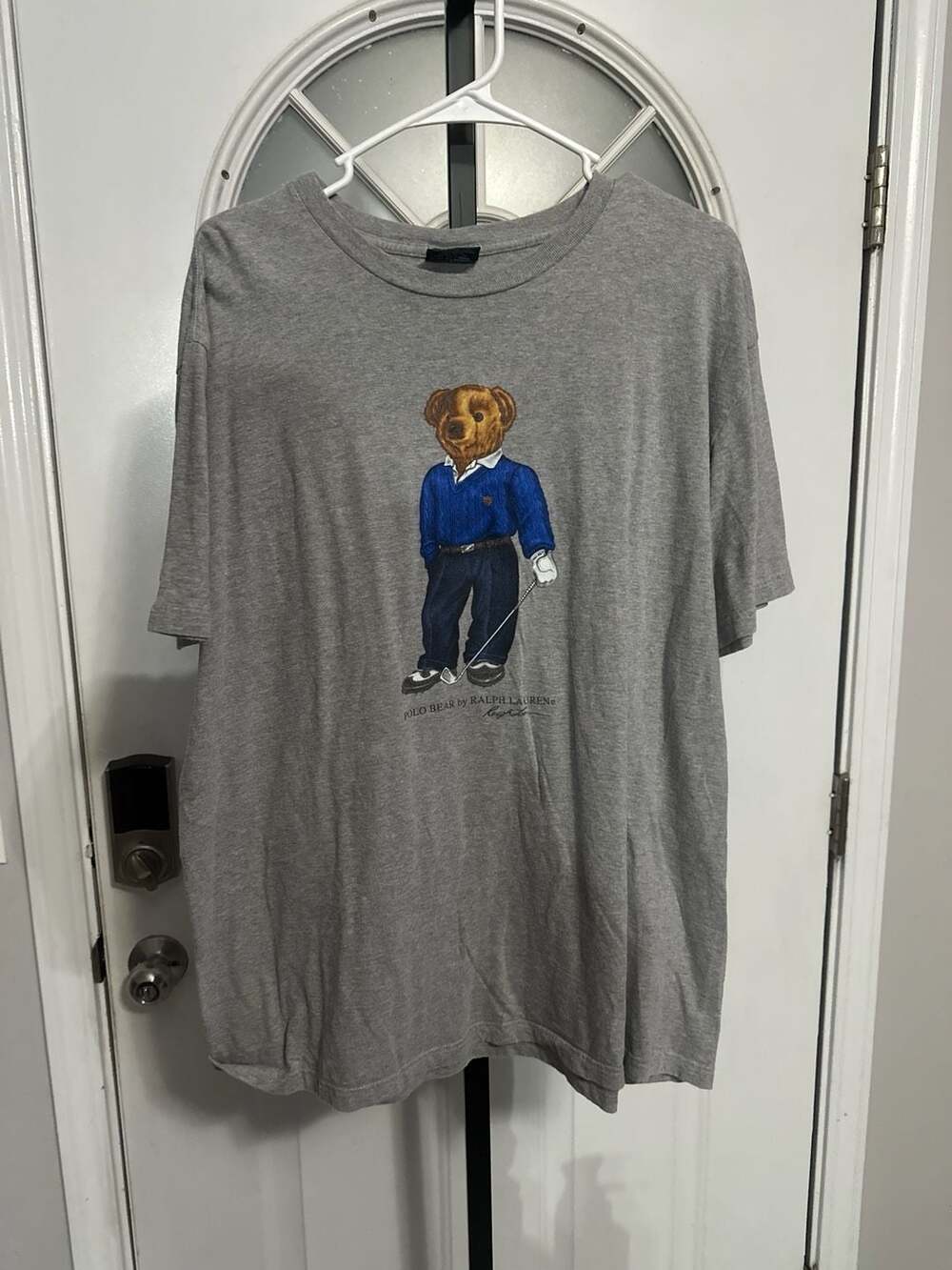 Polo Ralph Lauren Golf Polo Bear Graphic T-Shirt Grey Size L #379